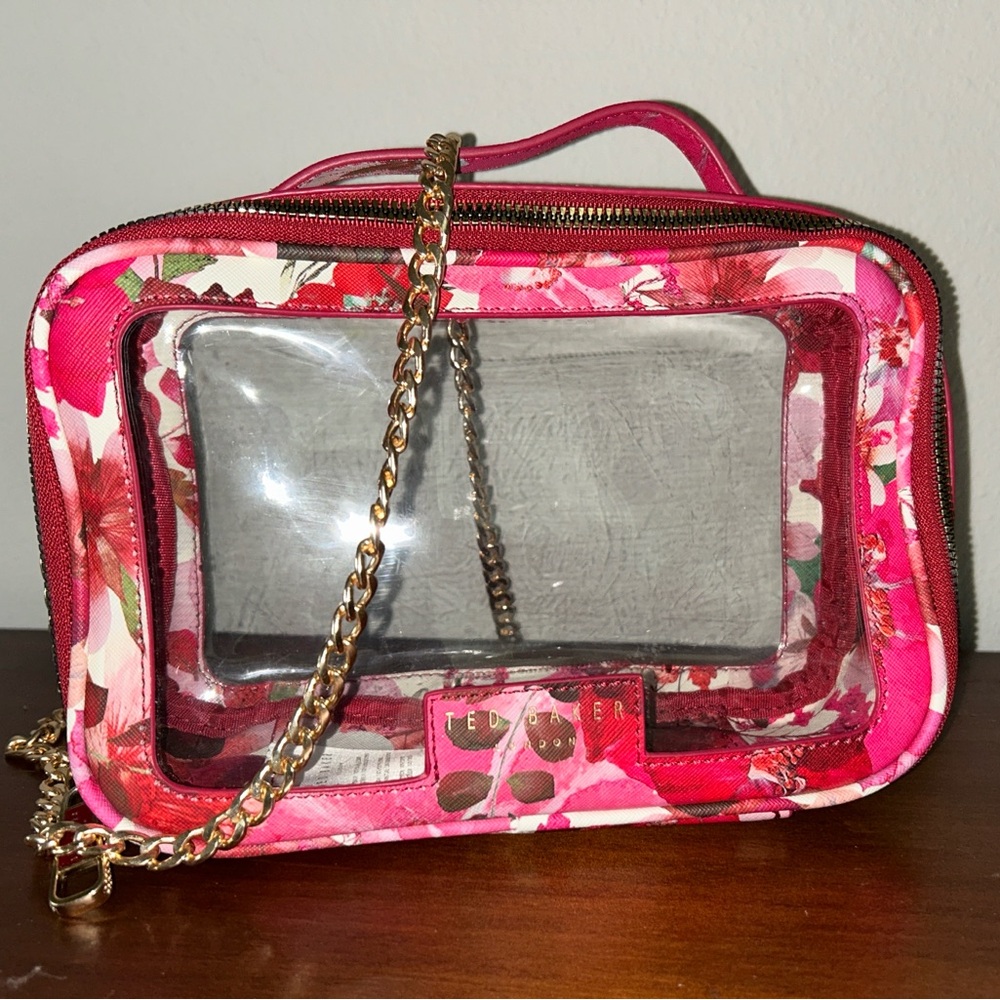 Ted Baker NWOT Floral Clear Cosmetic Bag w/unbranded chain - Picture 4 of 9